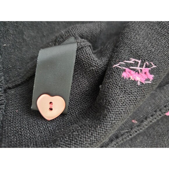 Michael Simon M Cardigan Dog Sweater Kiss Lips Embroidered Beaded Black Pink - Picture 14 of 16